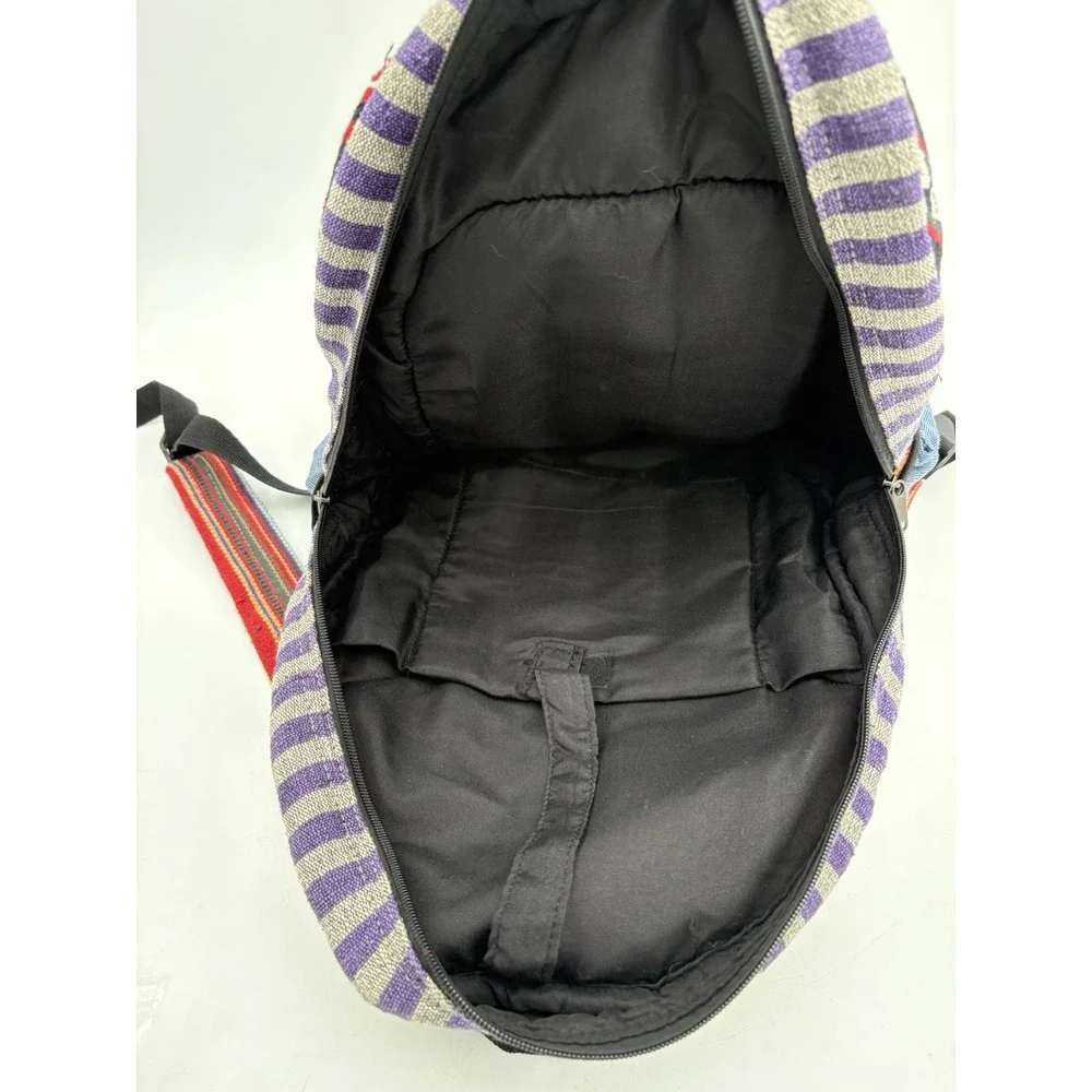 Himalayan Hemp Backpack THC Free Made in Nepal Striped Boho Woven Rasta Bag‎